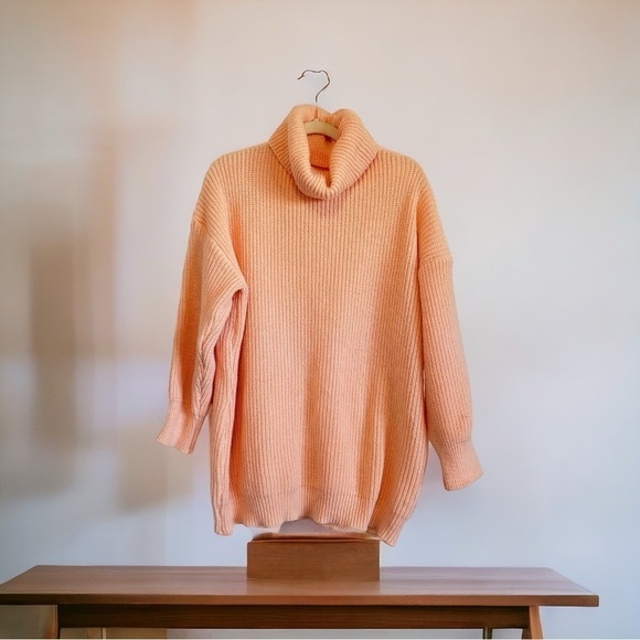 Peachy pink super thick warm turtleneck sweater, size XL - Picture 1 of 8